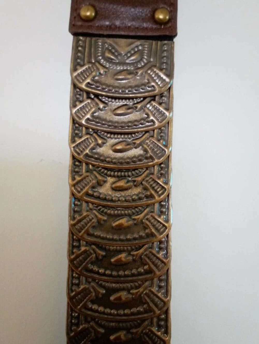 NOBO Brown Leather Belt with Decorative Chain and Brass-Tone Buckle